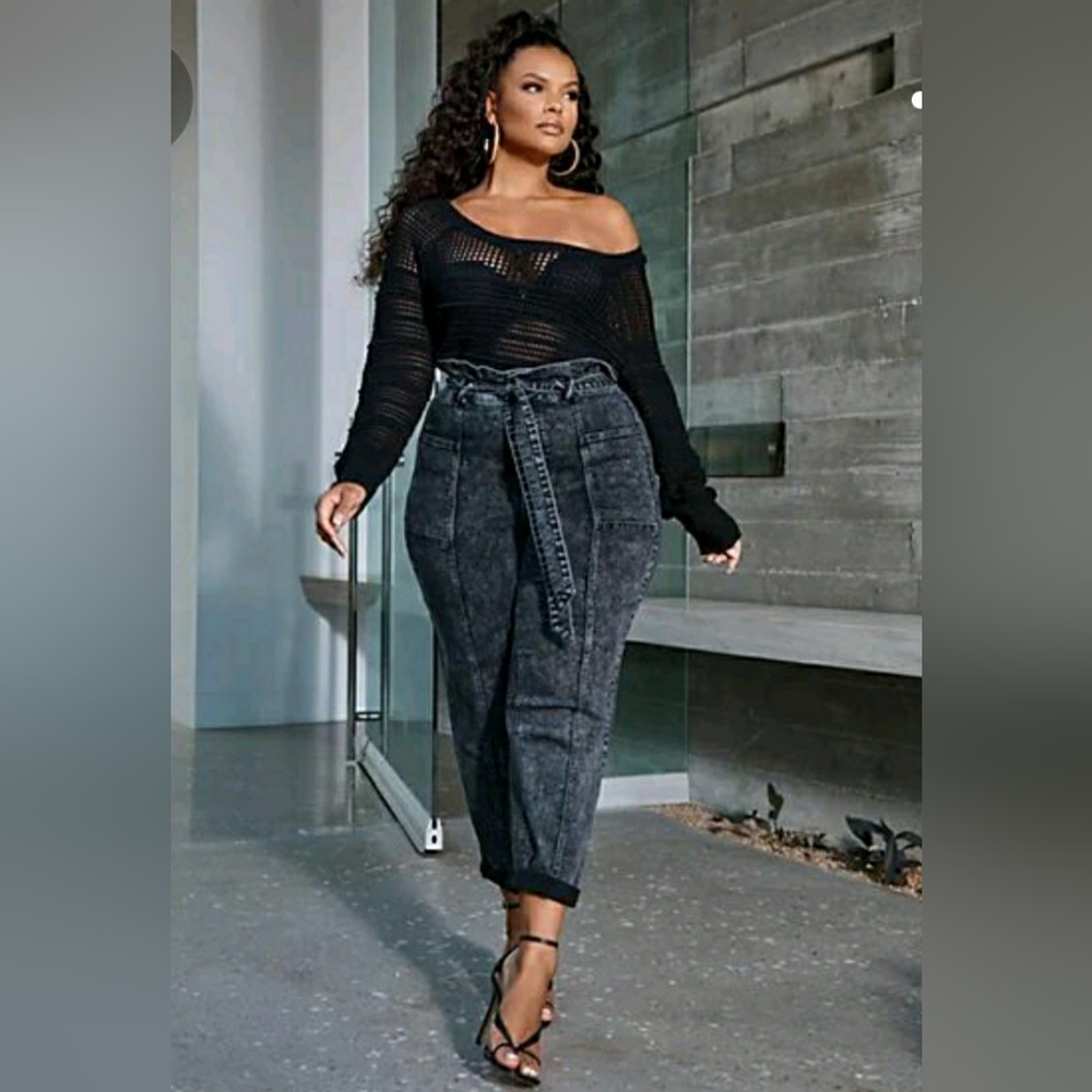 Fashion To Figure NWT 3x Black Bianca Pointelle Knit Cropped Sweater
